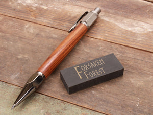 
                  
                    Bolivian Rosewood 2mm mechanical pencil with black eraser by Forsaken Forest Designs.
                  
                